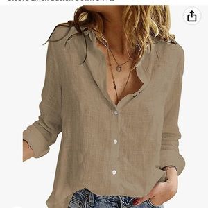 Sexy V Neck Tops Long Sleeve Linen Button Down Shirts